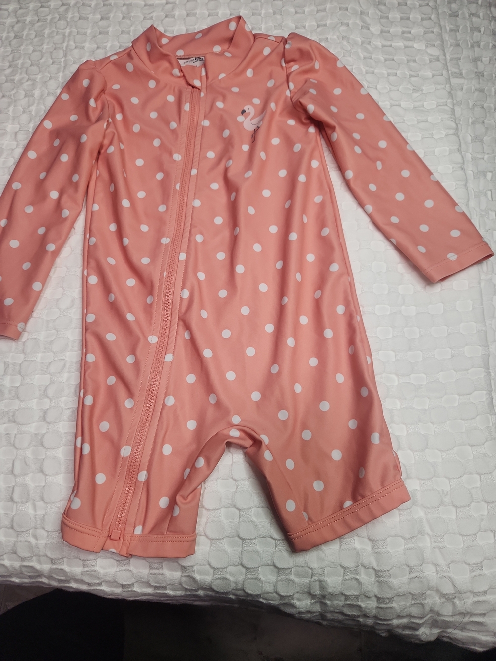 Carter's Coral Pink Polka Dot Long-Sleeve One-Piece Swim Romper